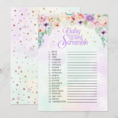 Pastel Rainbow Baby shower Word Scramble Game Kaar Kaart (Voorkant / Achterkant)