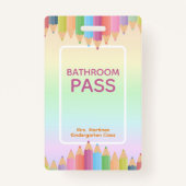 Pastel Rainbow Badkamer Pass Badge voor Docenten (Voorkant)