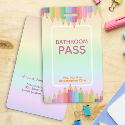Pastel Rainbow Badkamer Pass Badge voor Docenten
