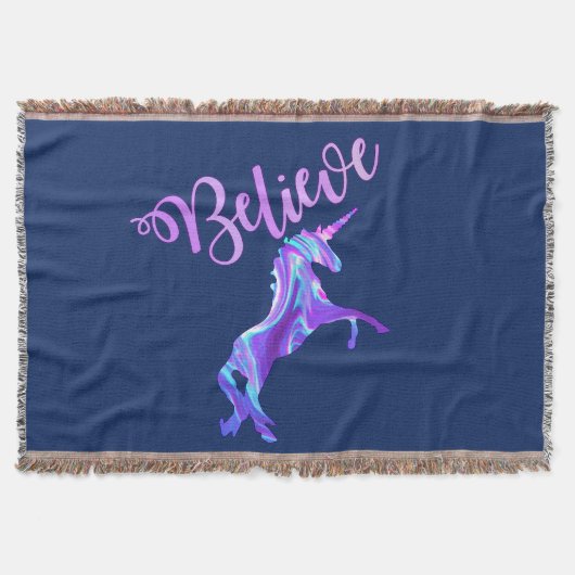 Pastel Rainbow Believe Unicorn Deken (Voorkant)