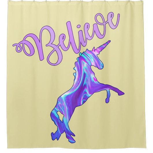 Pastel Rainbow Believe Unicorn Douchegordijn (Voorkant)