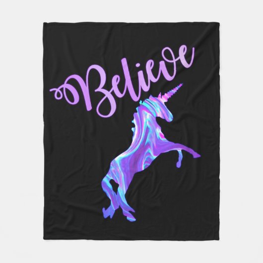 Pastel Rainbow Believe Unicorn Fleece Deken (Voorkant)