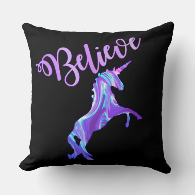 Pastel Rainbow Believe Unicorn Kussen (Voorkant)