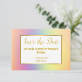 PASTEL RAINBOW BEWAREN DE DATUM RSVP KAARTJE (Staand voorkant)