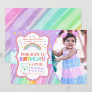 Pastel Rainbow Birthday Fotouitnodiging Kaart
