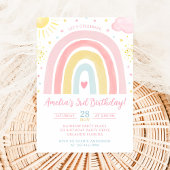 Pastel Rainbow Birthday Invitation Kaart