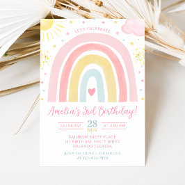 Pastel Rainbow Birthday Invitation Kaart