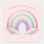 Pastel Rainbow Birthday Party Square Stickers (Voorkant)