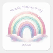 Pastel Rainbow Birthday Party Square Stickers (Voorkant)