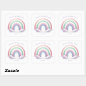 Pastel Rainbow Birthday Party Square Stickers (Vel)