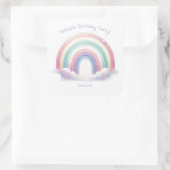 Pastel Rainbow Birthday Party Square Stickers (Tas)