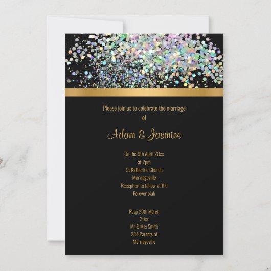 PASTEL RAINBOW BLACK GOLD WEDING KAART (Voorkant)