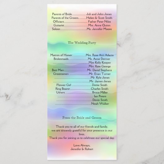 Pastel Rainbow Brides Wedding Programma Programmakaart (Achterkant)