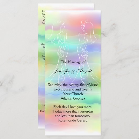 Pastel Rainbow Brides Wedding Programma Programmakaart (Voorkant / Achterkant)