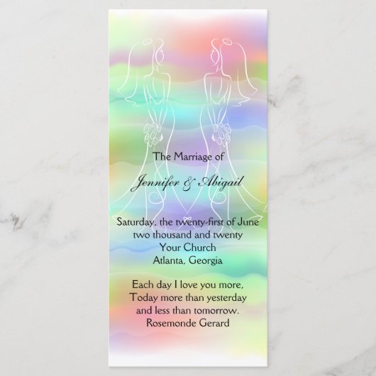 Pastel Rainbow Brides Wedding Programma Programmakaart (Voorkant)