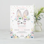 Pastel Rainbow Bunny Ears Flower Crothday Kaart (Staand voorkant)