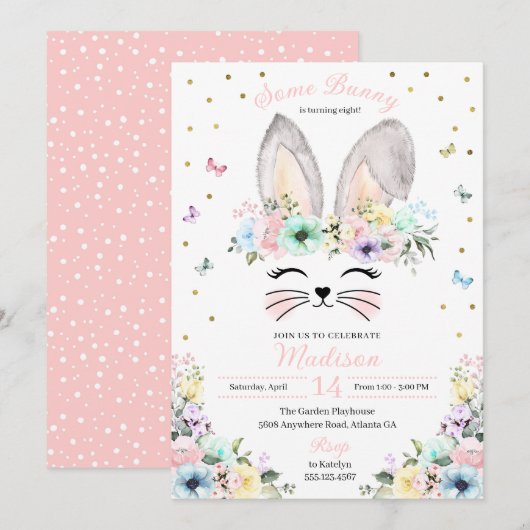 Pastel Rainbow Bunny Ears Flower Crothday Kaart (Voorkant / Achterkant)