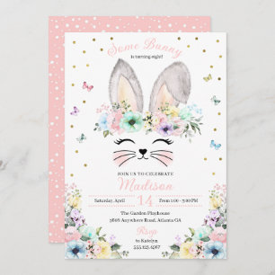 Pastel Rainbow Bunny Ears Flower Crothday Kaart