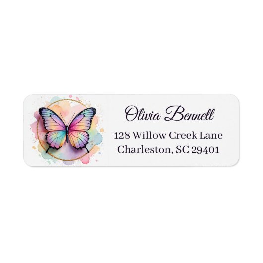 Pastel Rainbow Butterfly Splash Circle Etiket (Voorkant)