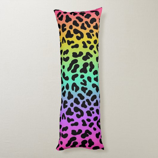 Pastel Rainbow Cheetah Print Lichaamskussen (Achterkant (Verticaal))