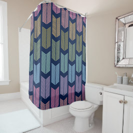 Pastel Rainbow Chevron Arrows Navy Blue Background Douchegordijn