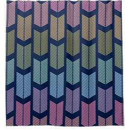 Pastel Rainbow Chevron Arrows Navy Blue Background Douchegordijn