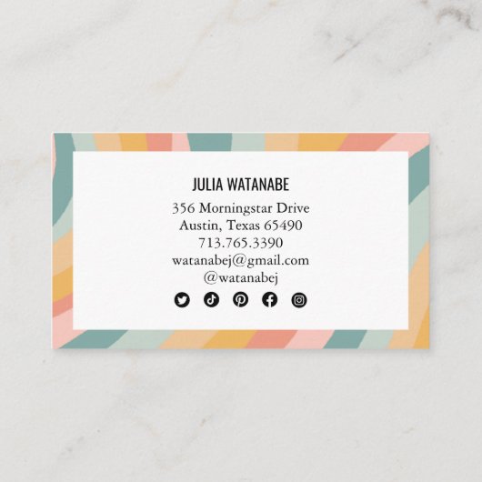 Pastel Rainbow Chic Minimalistische Strepen Sociaa Visitekaartje (Achterkant)