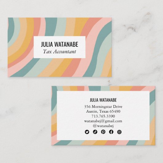 Pastel Rainbow Chic Minimalistische Strepen Sociaa Visitekaartje (Voorkant / Achterkant)