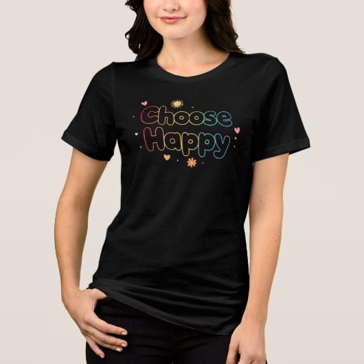 Pastel Rainbow "Choose Happy" Quote Tri-Blend Shirt (Voorkant)