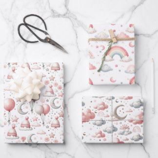 Pastel Rainbow & Cloud Celestial Baby Gift  Inpakpapier Vel