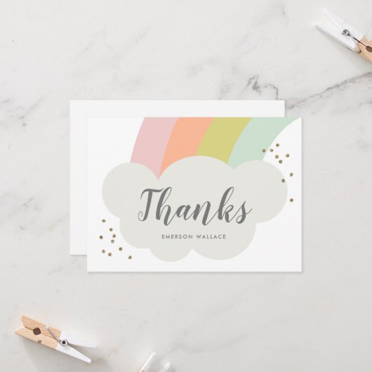 Pastel Rainbow Cloud Kids Birthday Hartelijk dank Kaart (Voorkant / Achterkant in situ)