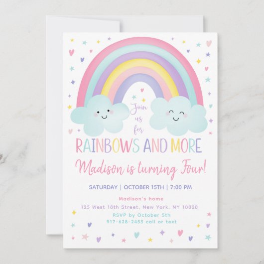 Pastel Rainbow Cloud Meisje Vierde Verjaardag Kaart (Voorkant)