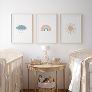 Pastel Rainbow Cloud Sun Meisje Kinderkamer Decor Muurkunst Sets