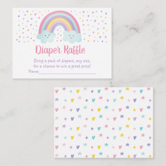 Pastel Rainbow Clouds Baby shower Diaper Raffle Informatiekaartje (Voorkant / Achterkant)