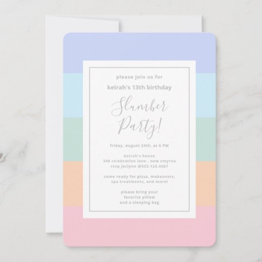 Pastel Rainbow Color Block Slumber Party Birthday Kaart (Voorkant)