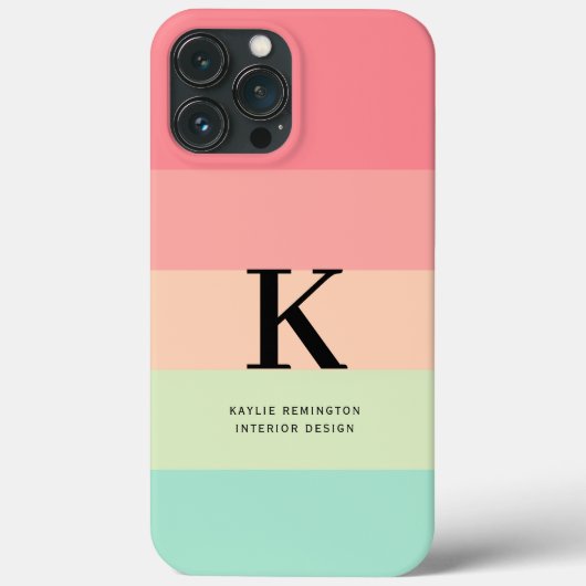 Pastel Rainbow Colorblock Streep Roze Monogram op Case-Mate iPhone Case (Achterkant)