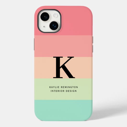 Pastel Rainbow Colorblock Streep Roze Monogram op Case-Mate iPhone Case (Achterkant)