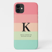 Pastel Rainbow Colorblock Streep Roze Monogram op
