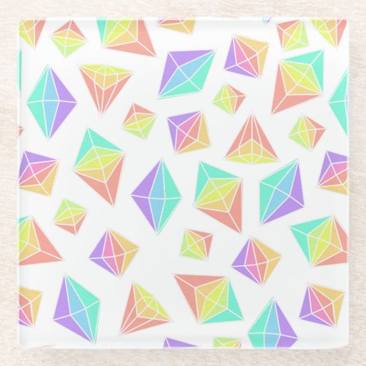 Pastel Rainbow Crystals Patroon Glazen Onderzetter (Voorkant)