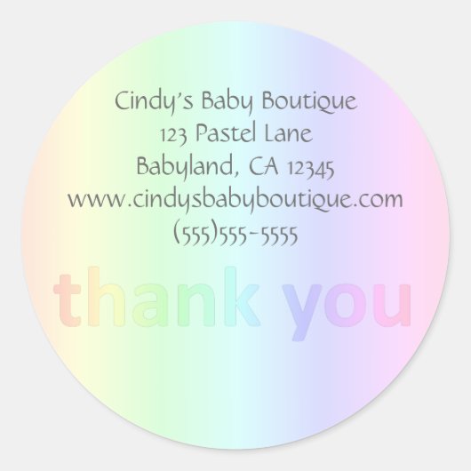 Pastel Rainbow Custom Business Dank u Ronde Sticker (Voorkant)