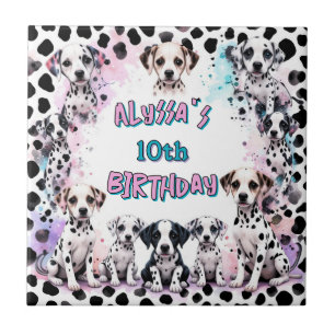 Pastel Rainbow Dalmatische Puppy Verjaardag Tegel Tegeltje