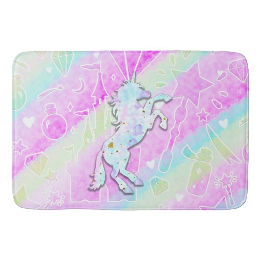 Pastel Rainbow Diamonds & Stars Magical Unicorn Badmat (Voorkant)
