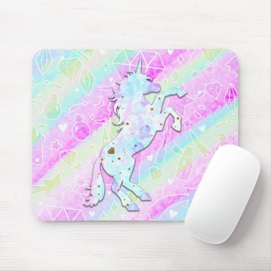 Pastel Rainbow Diamonds & Stars Magical Unicorn Muismat (Met muis)