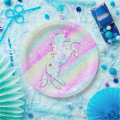Pastel Rainbow Diamonds & Stars Magical Unicorn Papieren Bordje (Feest)
