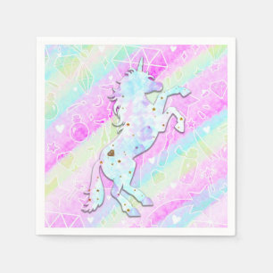 Pastel Rainbow Diamonds & Stars Magical Unicorn Servet