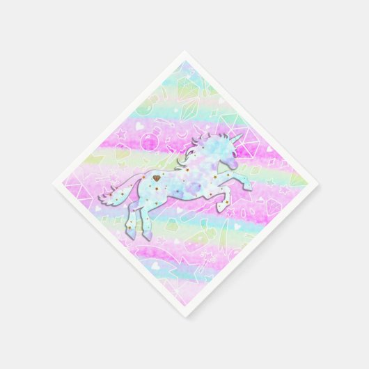 Pastel Rainbow Diamonds & Stars Magical Unicorn Servet (Hoek)