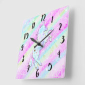Pastel Rainbow Diamonds & Stars Magical Unicorn Vierkante Klok (Hoek)
