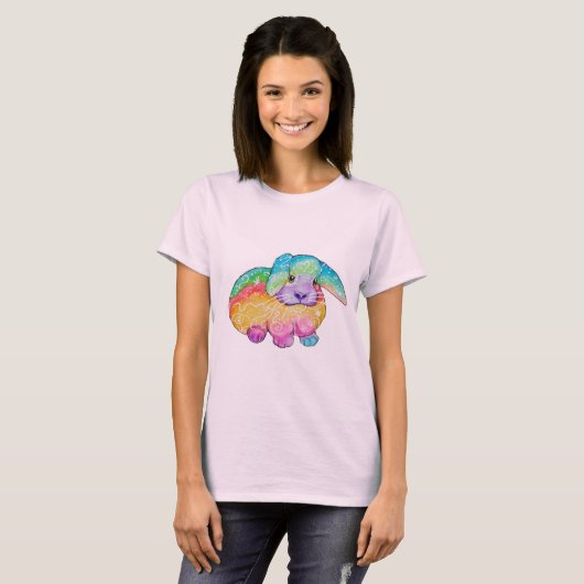 Pastel Rainbow Doodle Bunny Rabbit T-Shirt (Voorkant volledig)