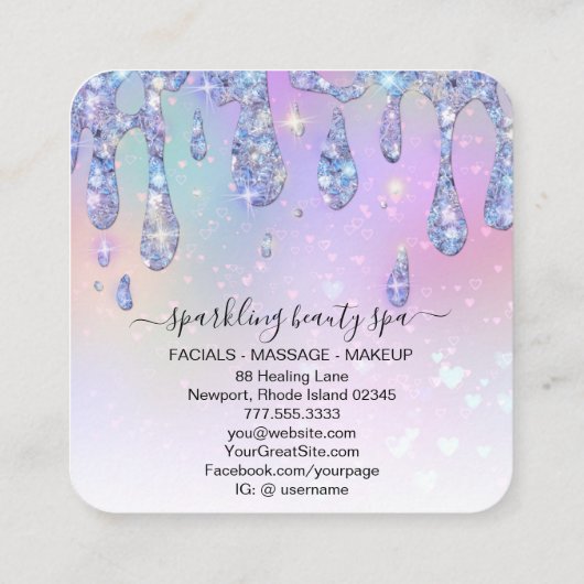 *~* PASTEL Rainbow Drip Driping GLITTER AP7 Vierkante Visitekaartje (Achterkant)