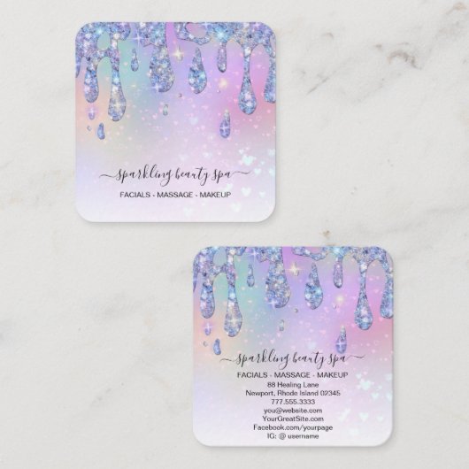 *~* PASTEL Rainbow Drip Driping GLITTER AP7 Vierkante Visitekaartje (Voorkant / Achterkant)